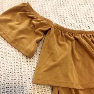 Mustard Flowy Strapless Dress